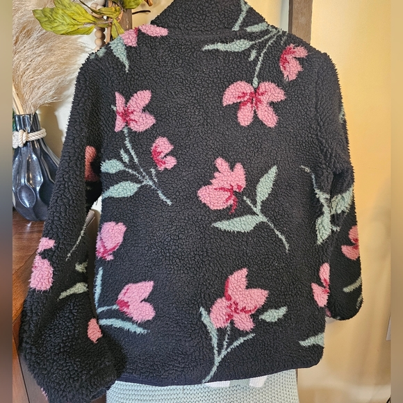 Volcom BLOOM BOX SHERPA Floral Black Pink Coat Warm women's xs small - Picture 2 of 5